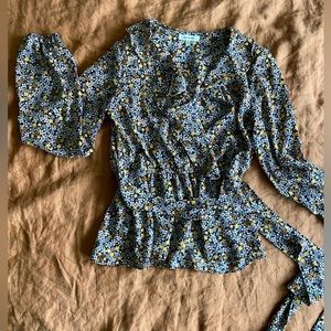 Max Studio floral long sleeve wrap blouse